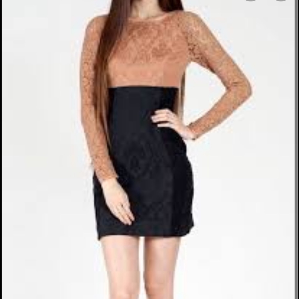 Champagne & Strawberries Lace Color Block Dress S